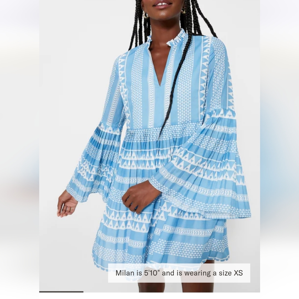 Hyacinth House Blue & White Blaine Bell Sleeve Mini Dress